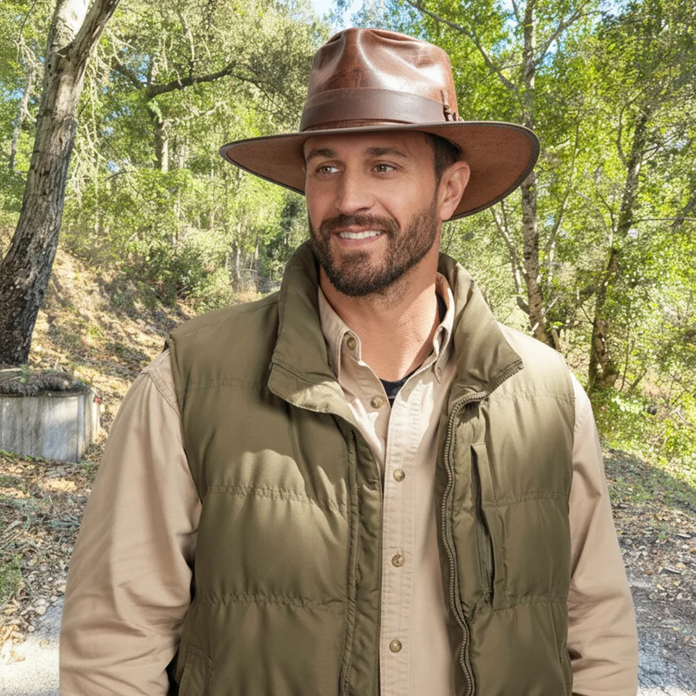 Unforgiven | Mens Wide Brim Bison Leather Outback Hat