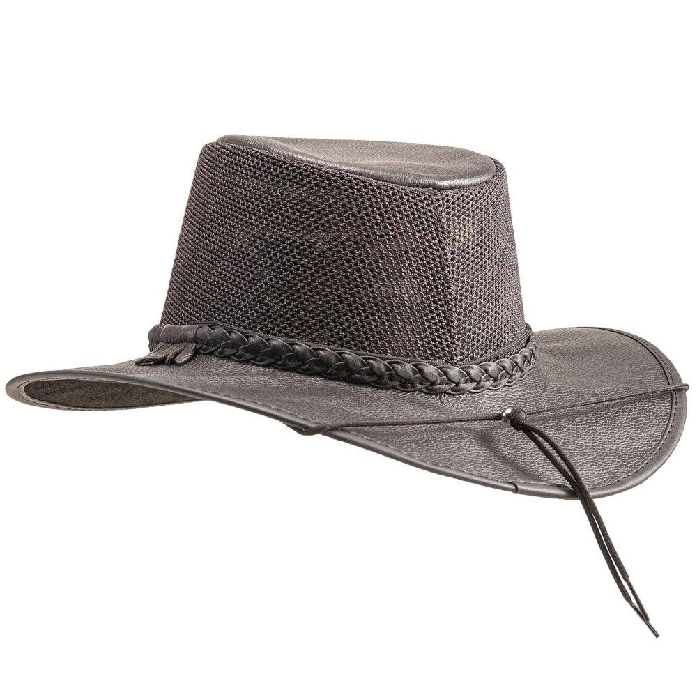 A right view of a Breeze Midnight Leather Mesh Sun Hat 