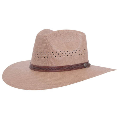 A right view of Barcelona Wide Brim Tan Straw Sun Hat 