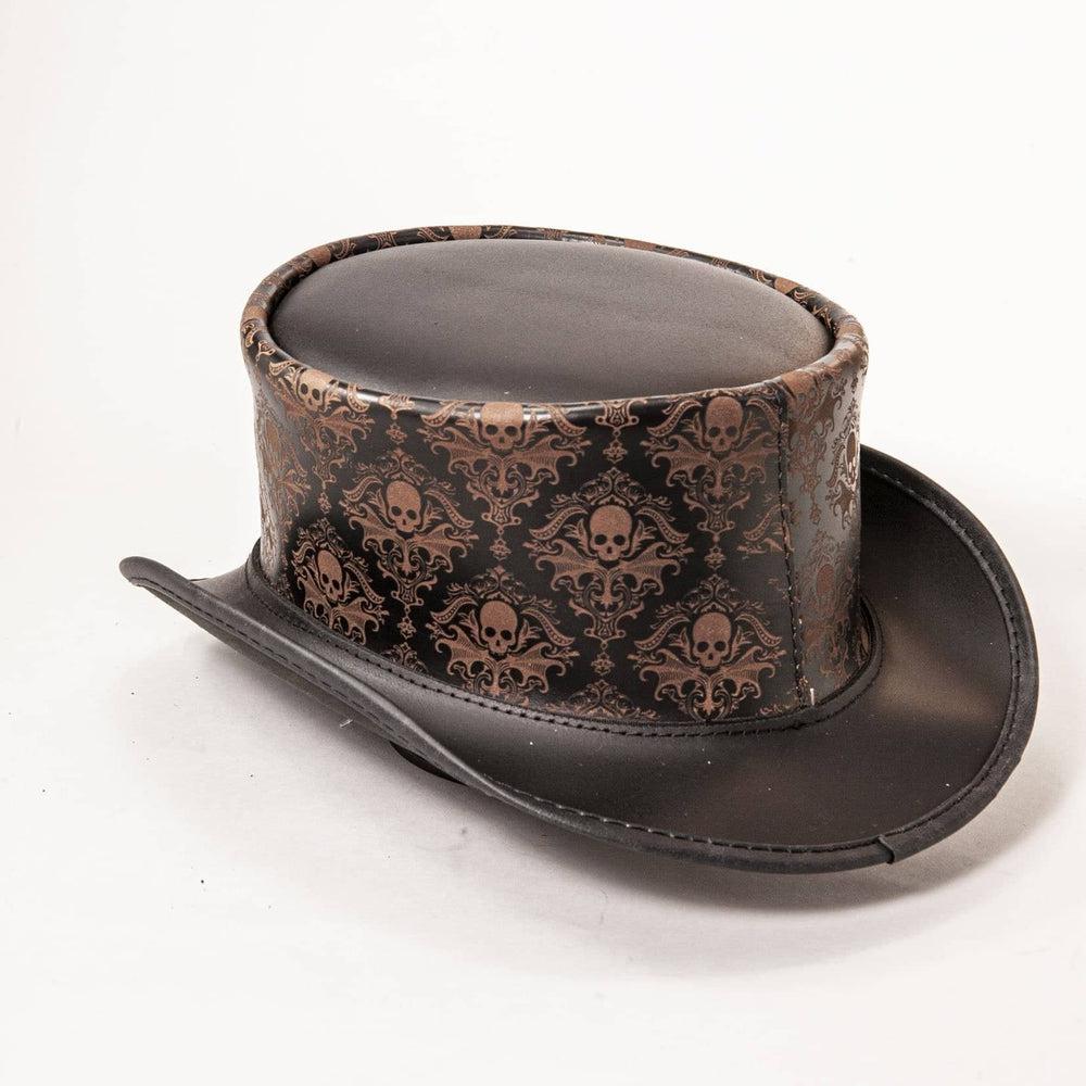 Royal Skull Leather  Black Top Hat by American Hat Makers Back View