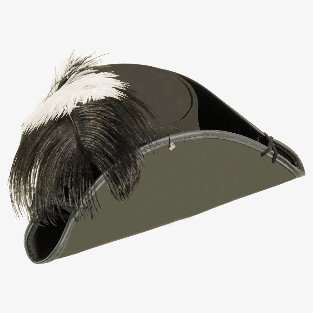 Barbossa | Mens Leather Tricorn Hat with Feather Plume