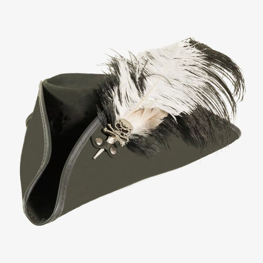 Barbossa | Mens Leather Tricorn Hat with Feather Plume