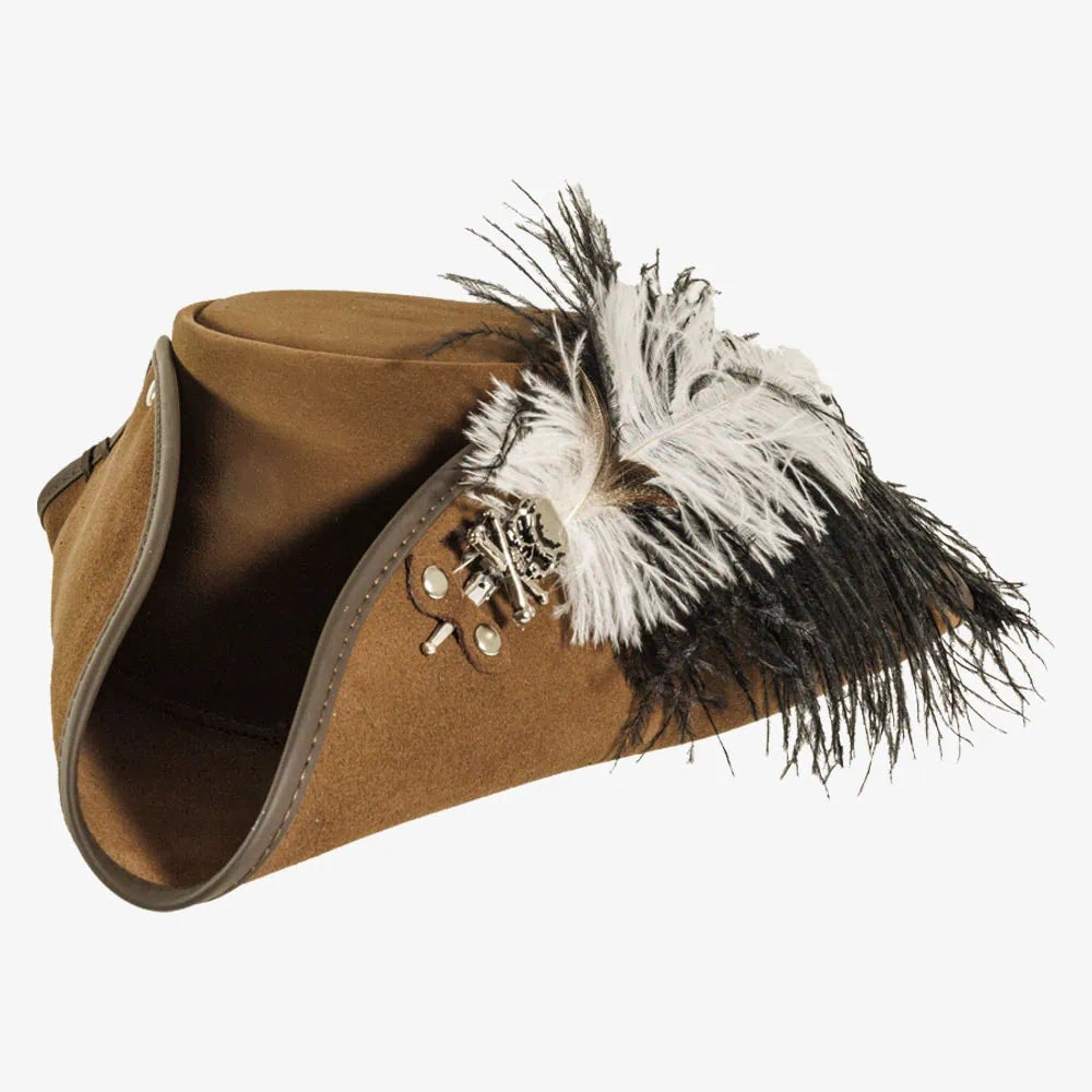 Barbossa | Mens Leather Tricorn Hat with Feather Plume
