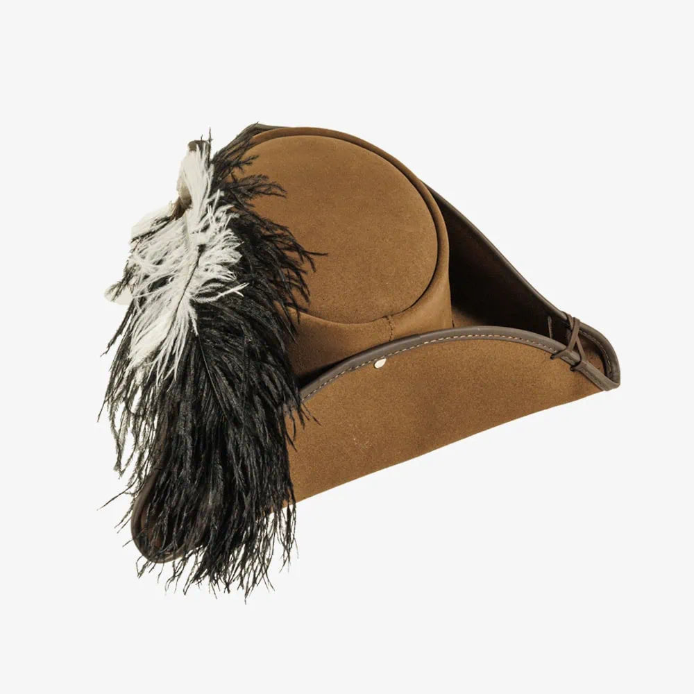 Barbossa | Mens Leather Tricron Hat with Feather Plume