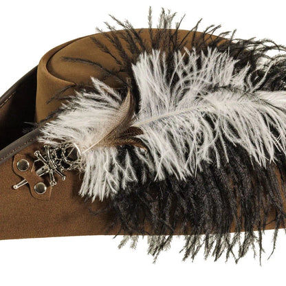 Barbossa | Mens Leather Tricron Hat with Feather Plume