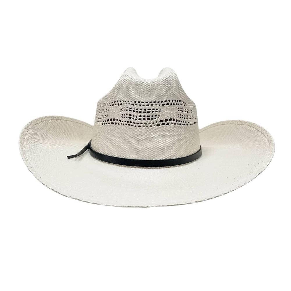 A back view of a Billings Cream Straw Cowboy Hat