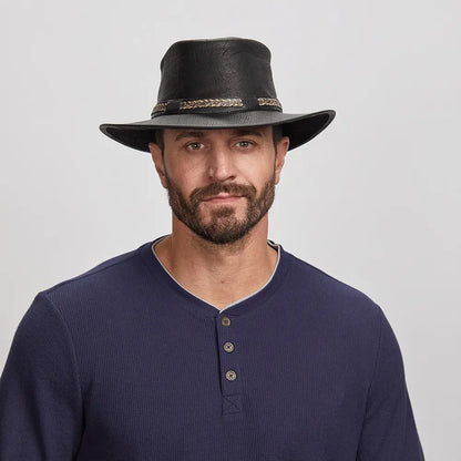 Bison | Mens Leather Packable Hat