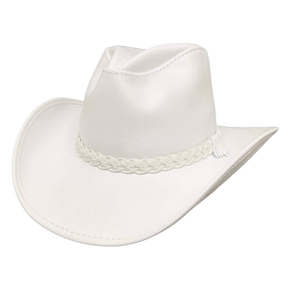 Blizzard White Leather Cowboy Hat by American Hat Makers front angled view