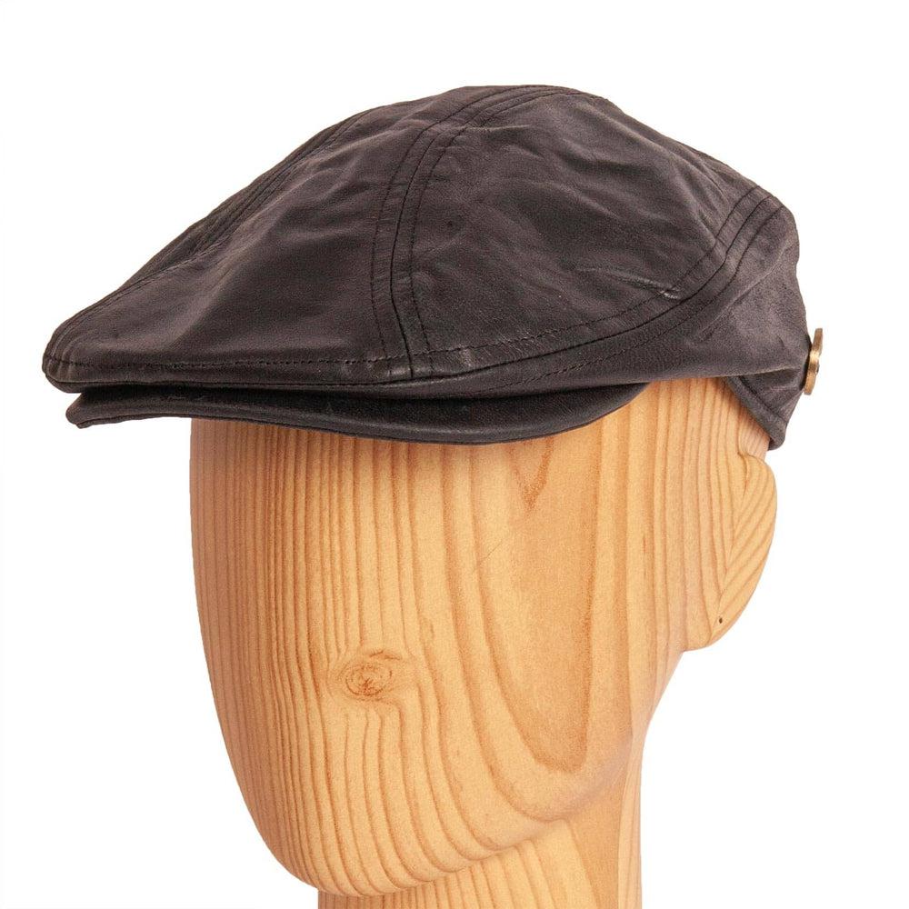  Bookie Leather Black Flat Cap by American Hat Makers