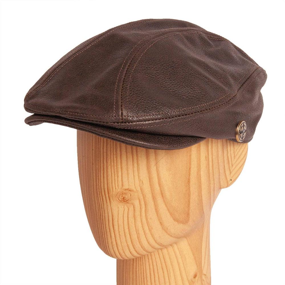  Bookie Leather Brown Flat Cap by American Hat Makers