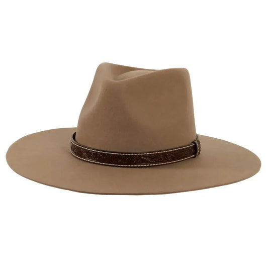 boone khaki fedora hat angled view