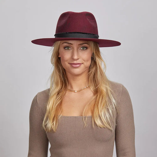 Bordeaux | Womens Wide Brim Felt Fedora Hat