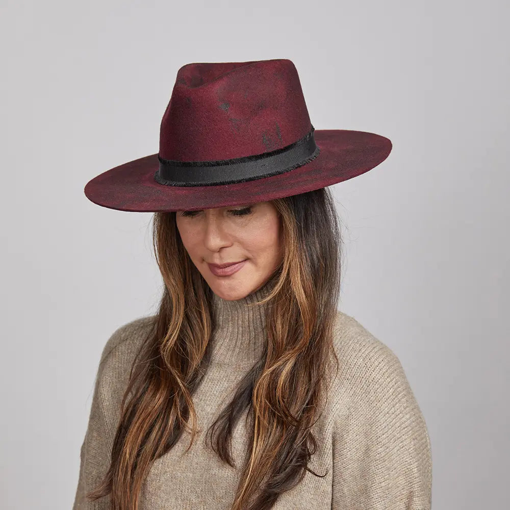 Bordeaux | Womens Wide Brim Felt Fedora Hat