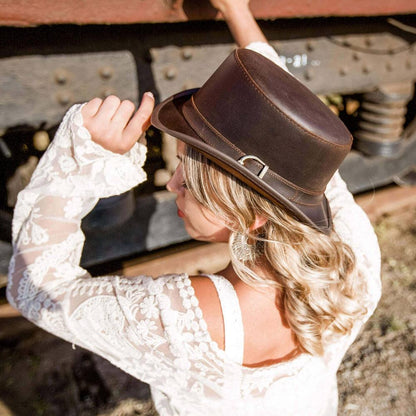 Bromley Brown Leather Top Hat with Carriage Band by American Hat Makers