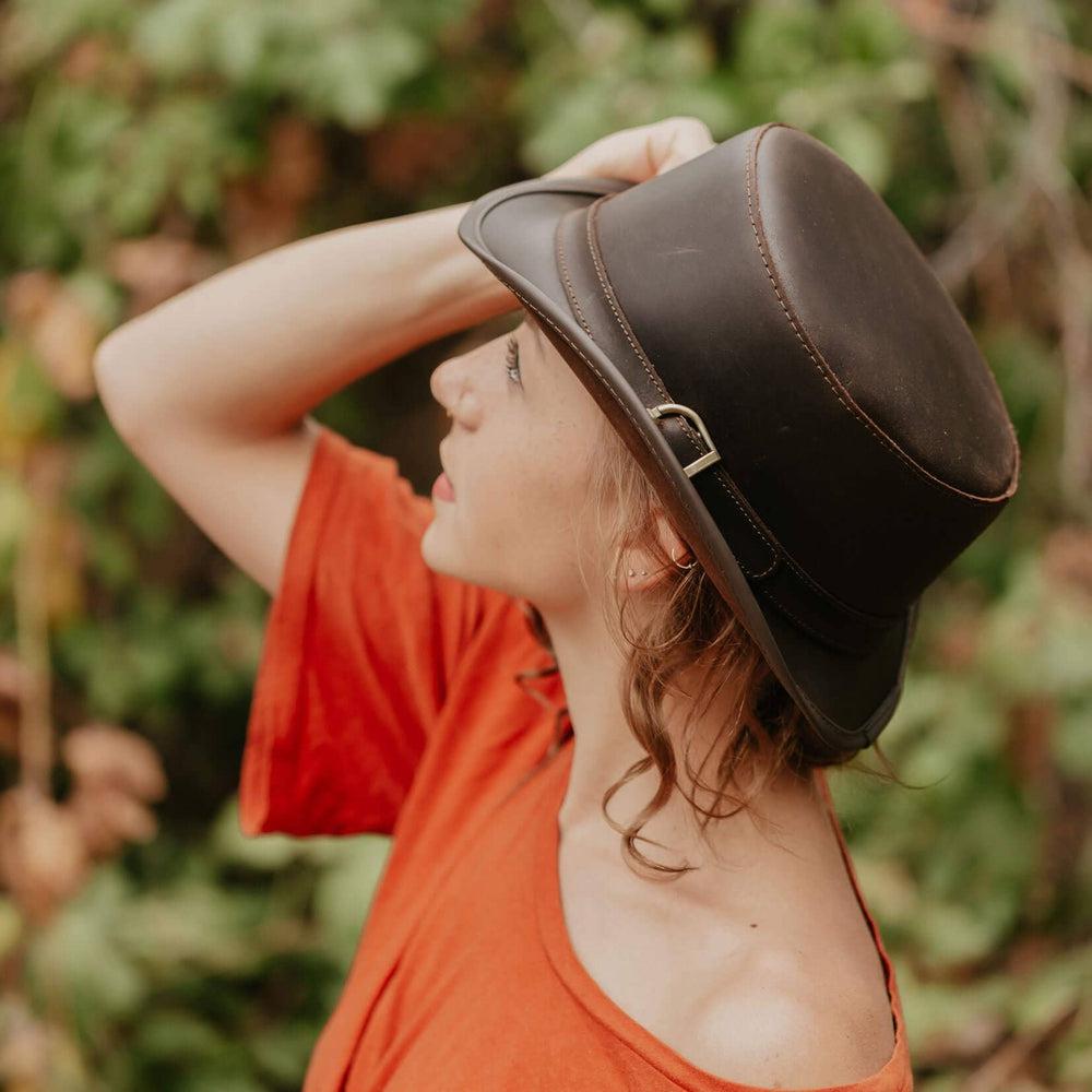 Bromley Brown Leather Top Hat with Carriage Band by American Hat Makers