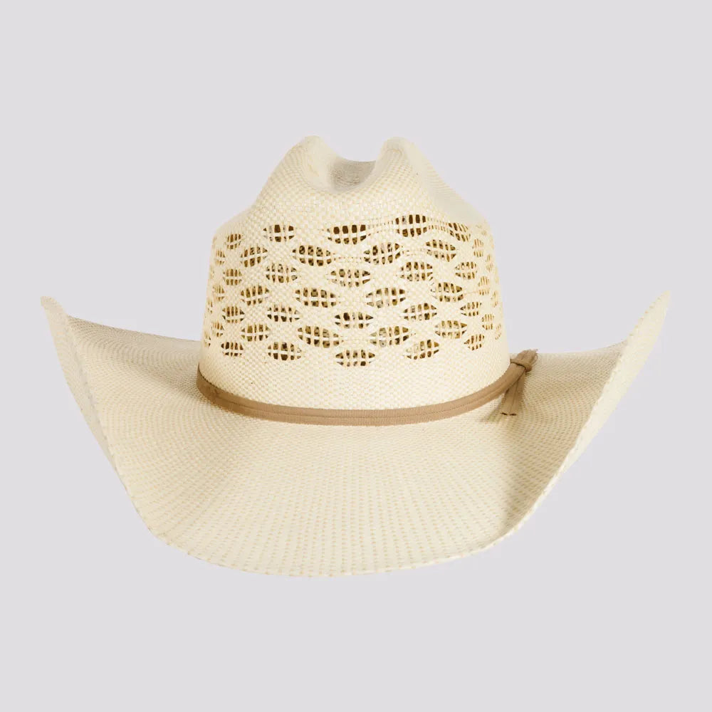 Cal | Mens Natural Vented Crown Woven Bangora Straw Cowboy Hat