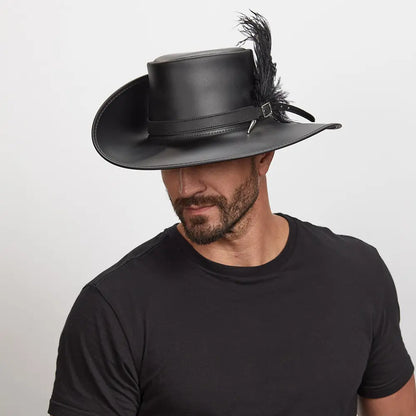 Cavalier Feather | Mens Renaissance Fair Leather Hat