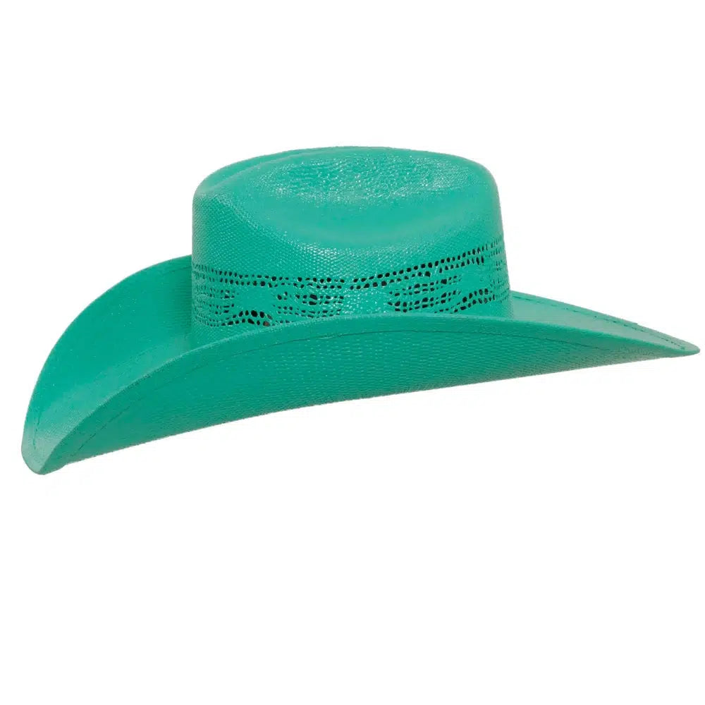 turquoise straw chelsea cowgirl hat side view