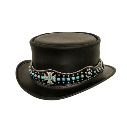 chopper mens black leather top hat front view