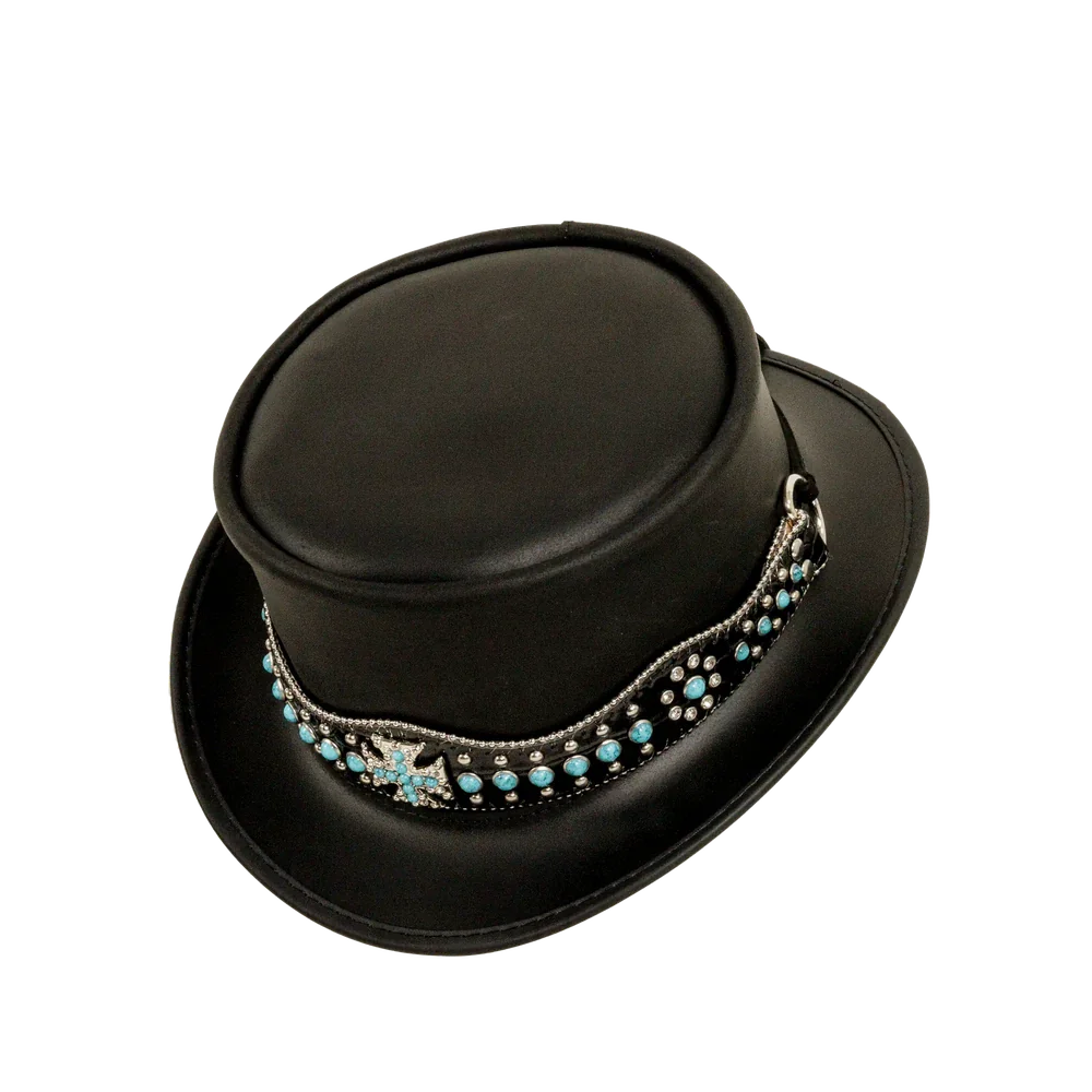 chopper mens black leather top hat angled view