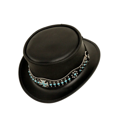 chopper mens black leather top hat angled view