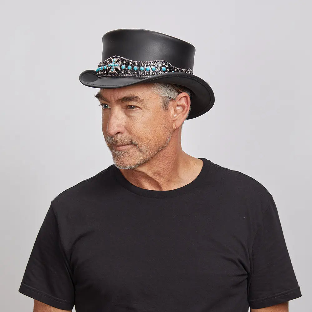 Chopper | Mens Black Leather Top Hat