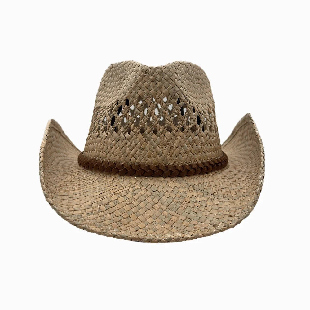 Coastal | Womens Natural Seagrass Western Curl Pinch Front Straw Cowgirl Hat