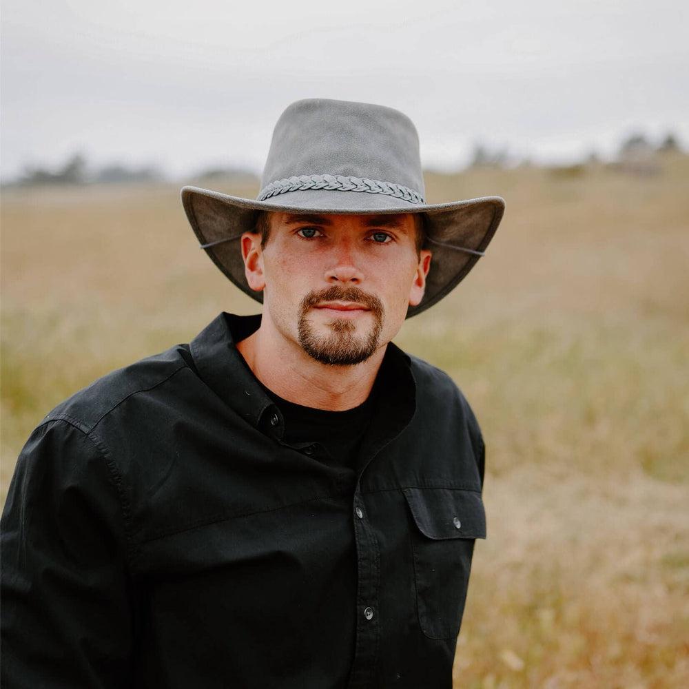 Crusher Bomber Grey Outback Leather Hat by American Hat Makers