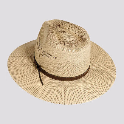 Dover | Womens Tan Bangora Straw Flat Brim Pinch Front Sun Hat