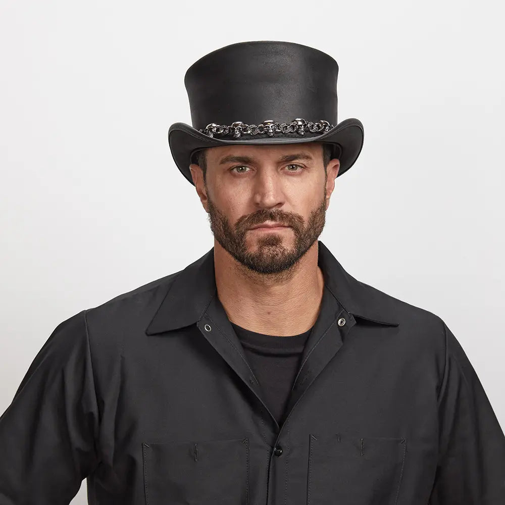 El Dorado 5 Skull | Mens Leather Top Hat with 5 Skull Hat Band