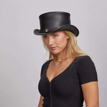 El Dorado Buffalo Nickel | Womens Leather Top Hat with Buffalo Nickel Hat Band