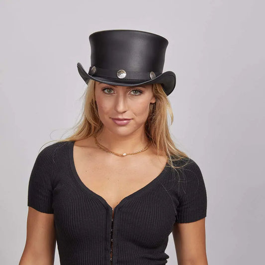 El Dorado Buffalo Nickel | Womens Leather Top Hat with Buffalo Nickel Hat Band