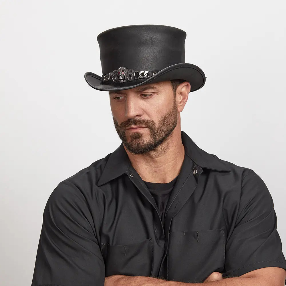 El Dorado Red Eye | Mens Leather Top Hat with Red Eye Hat Band