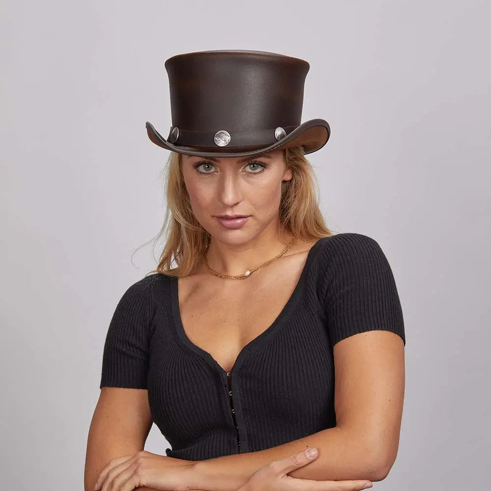 El Dorado Buffalo Nickel | Womens Leather Top Hat with Buffalo Nickel Hat Band