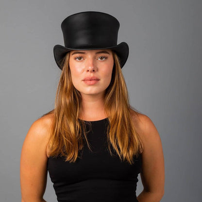 Unbanded El Dorado Black Leather Top Hat by American Hat Makers