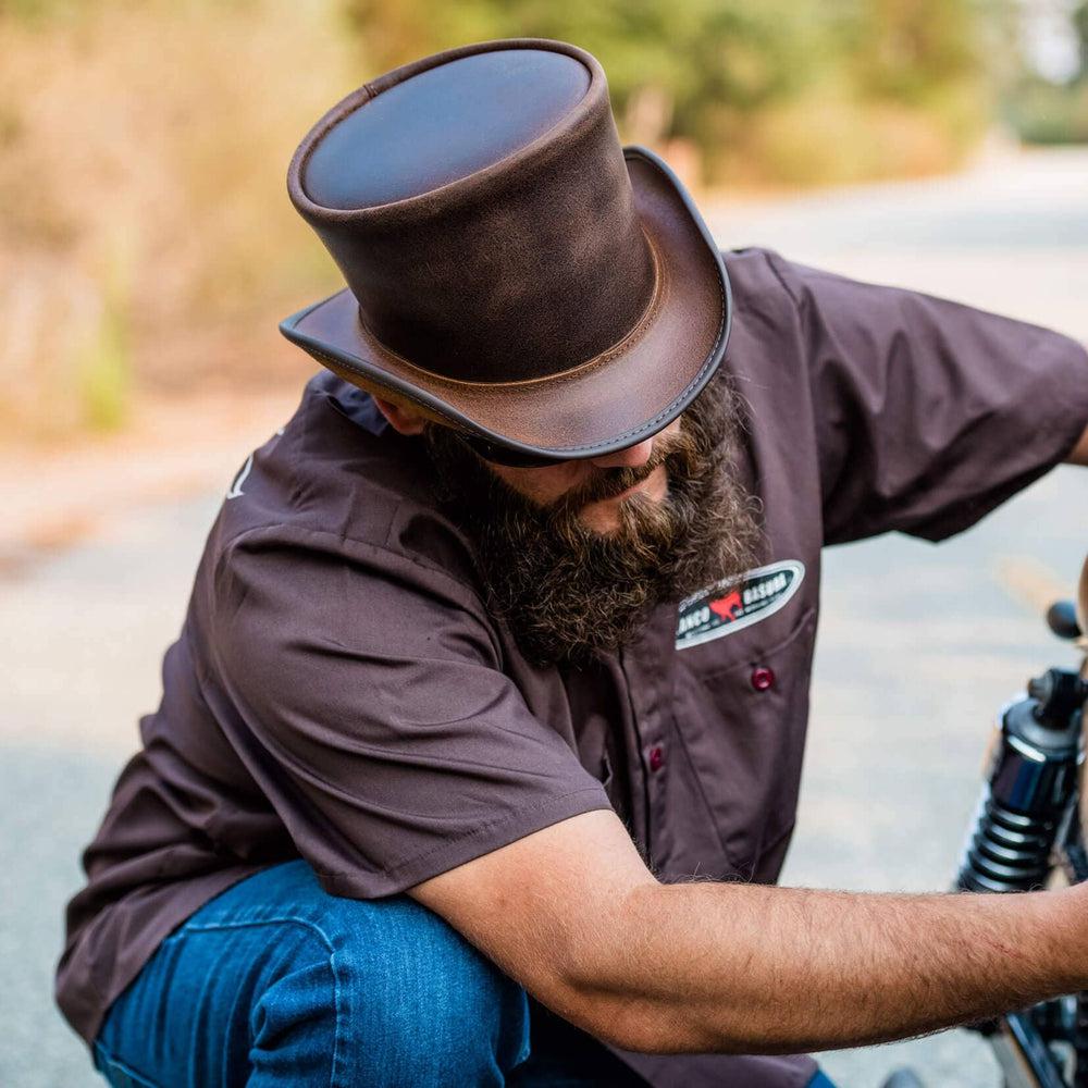 Unbanded El Dorado Brown Leather Top Hat by American Hat Makers