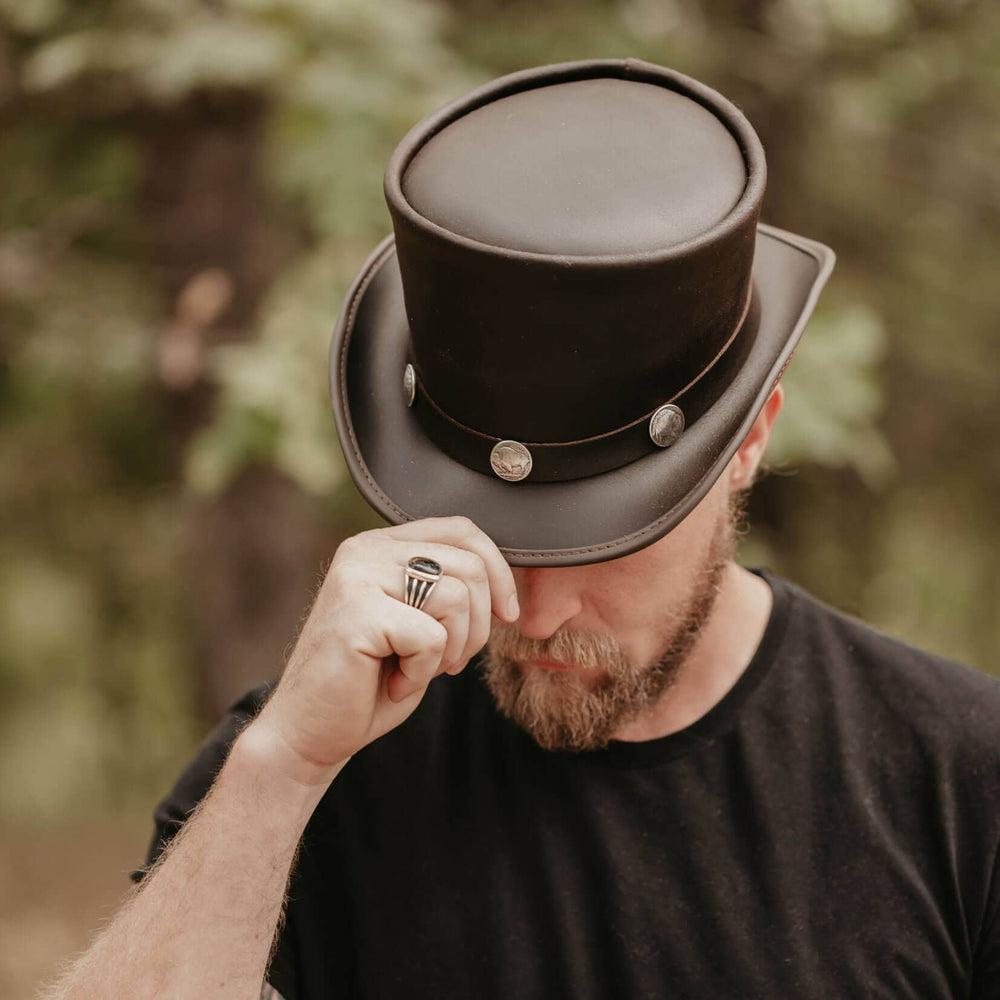 El Dorado  Brown Leather Top Hat with a Buffalo Band by American Hat Makers