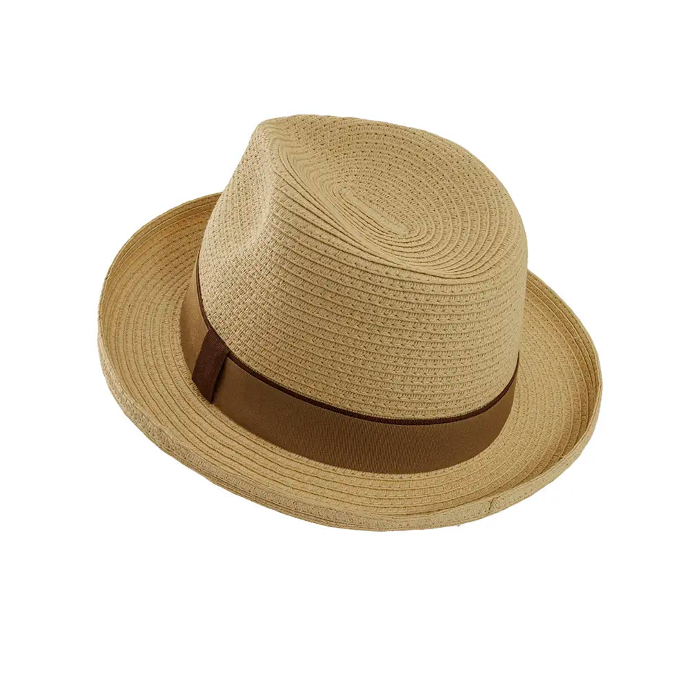 Emilio Natural Sun Straw Fedora Hat Angled View