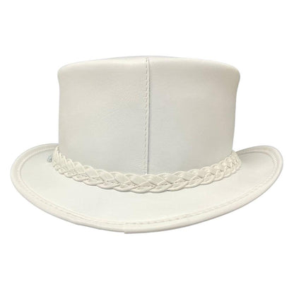 A back view of a Ghost Rider White Leather Top Hat