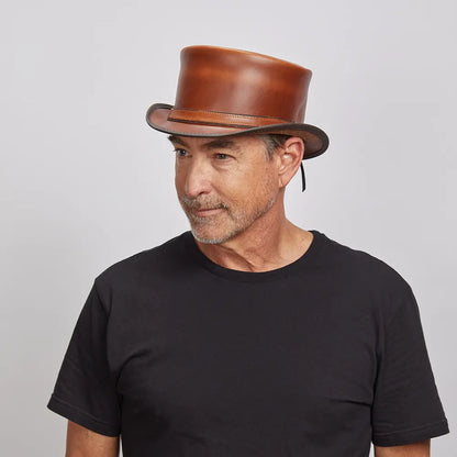 Hampton | Mens Leather Top Hat with Leather Hat Band