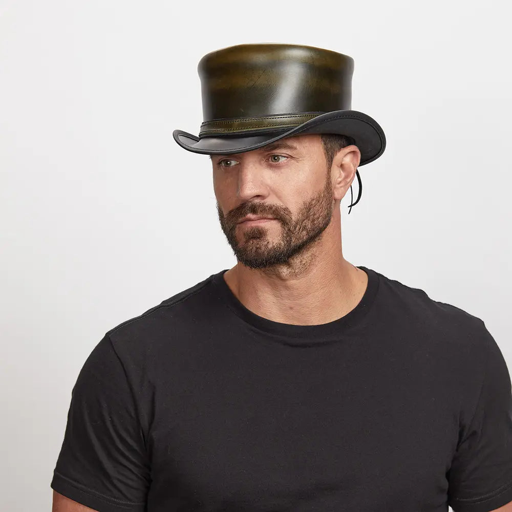 Hampton | Mens Leather Top Hat with Leather Hat Band