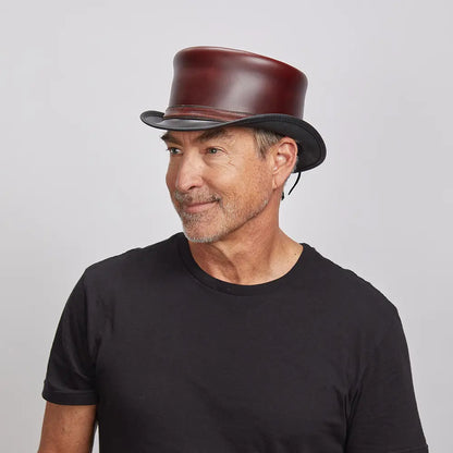 Hampton | Mens Leather Top Hat with Leather Hat Band