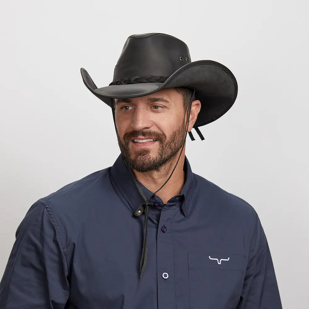 Hollywood Black | Mens Black Leather Cowboy Hat