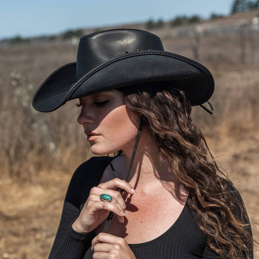 Hollywood Black | Womens Black Leather Cowgirl Hat