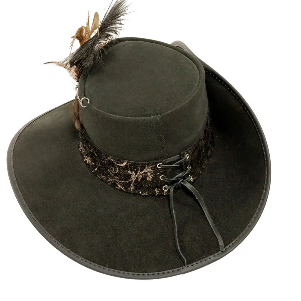 hook black suede leather top hat back view