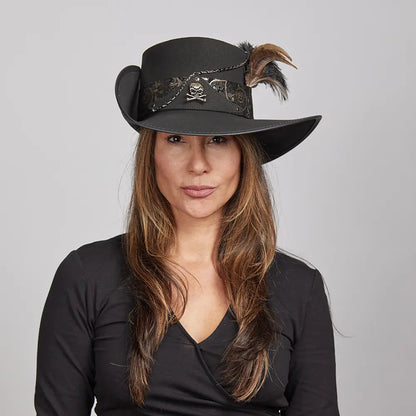 Hook | Womens Black Suede Leather Cavalier Hat