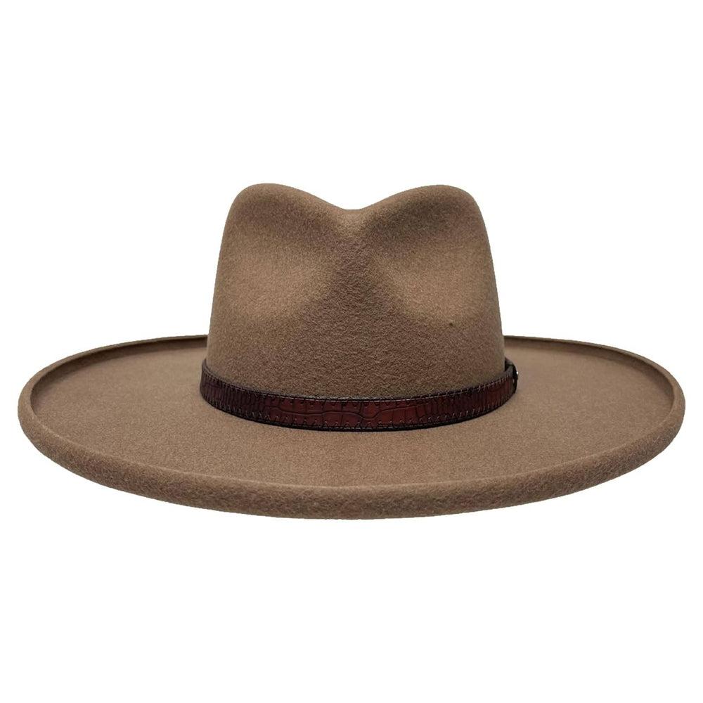 A front view of a Hudson Bark Felt Fedora Hat 