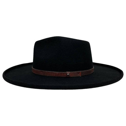 A side view of a Hudson Black Felt Fedora Hat 