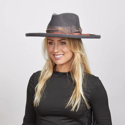 Hutton | Womens Wide Brim Felt Fedora Hat