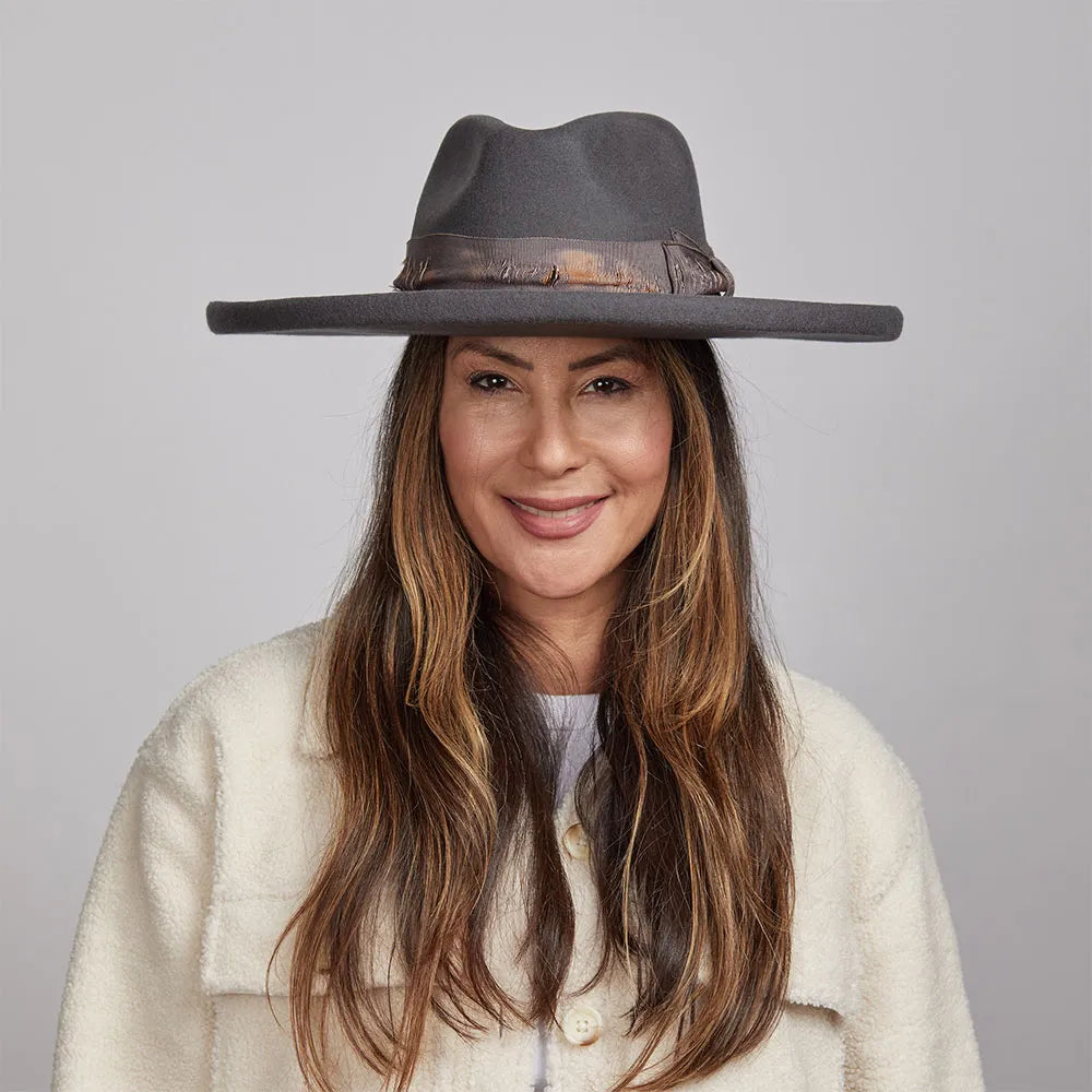 Hutton | Womens Wide Brim Felt Fedora Hat